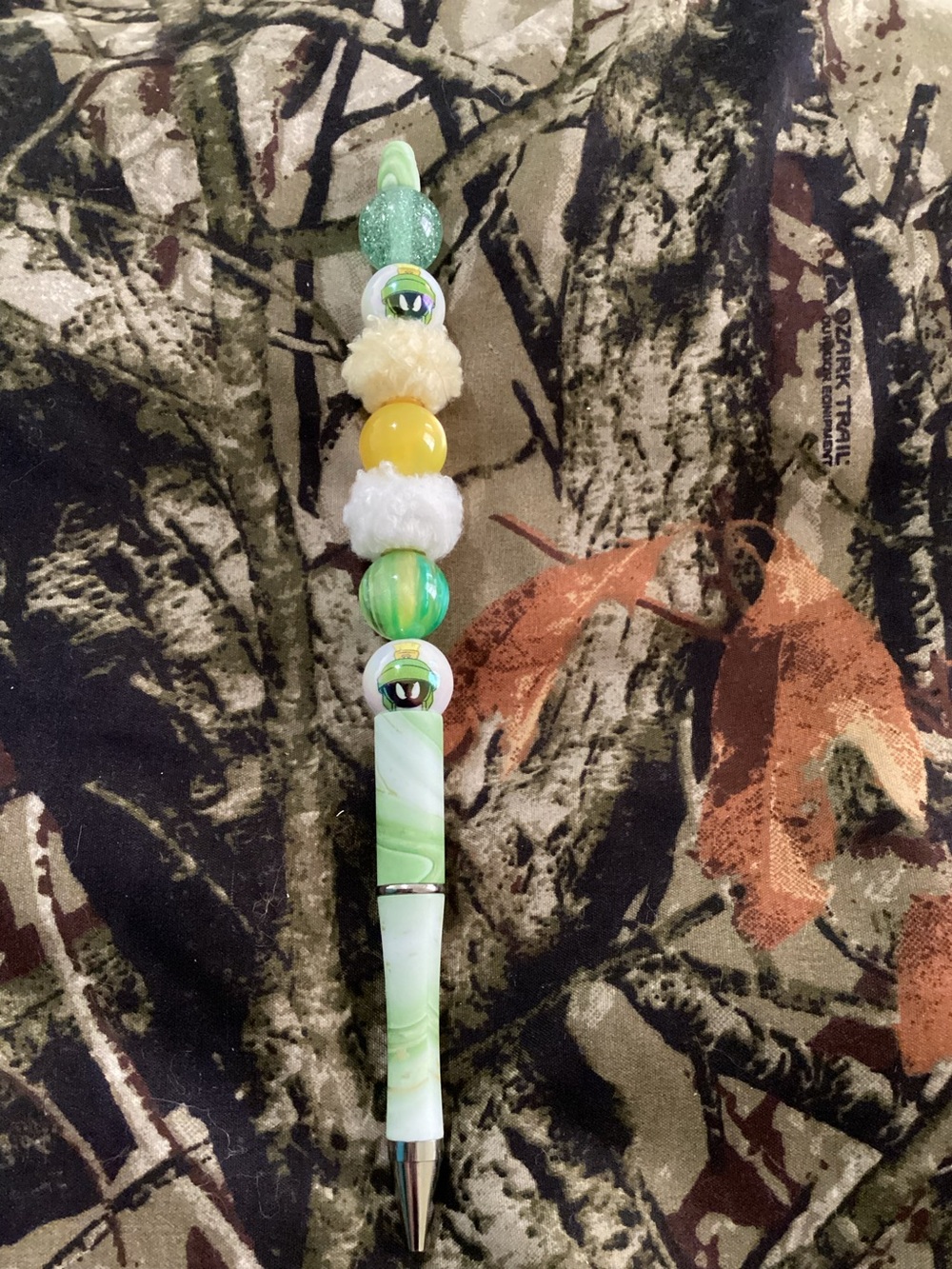 Green Marvin the martian Beaded Handmade Pen with Yellow Accents